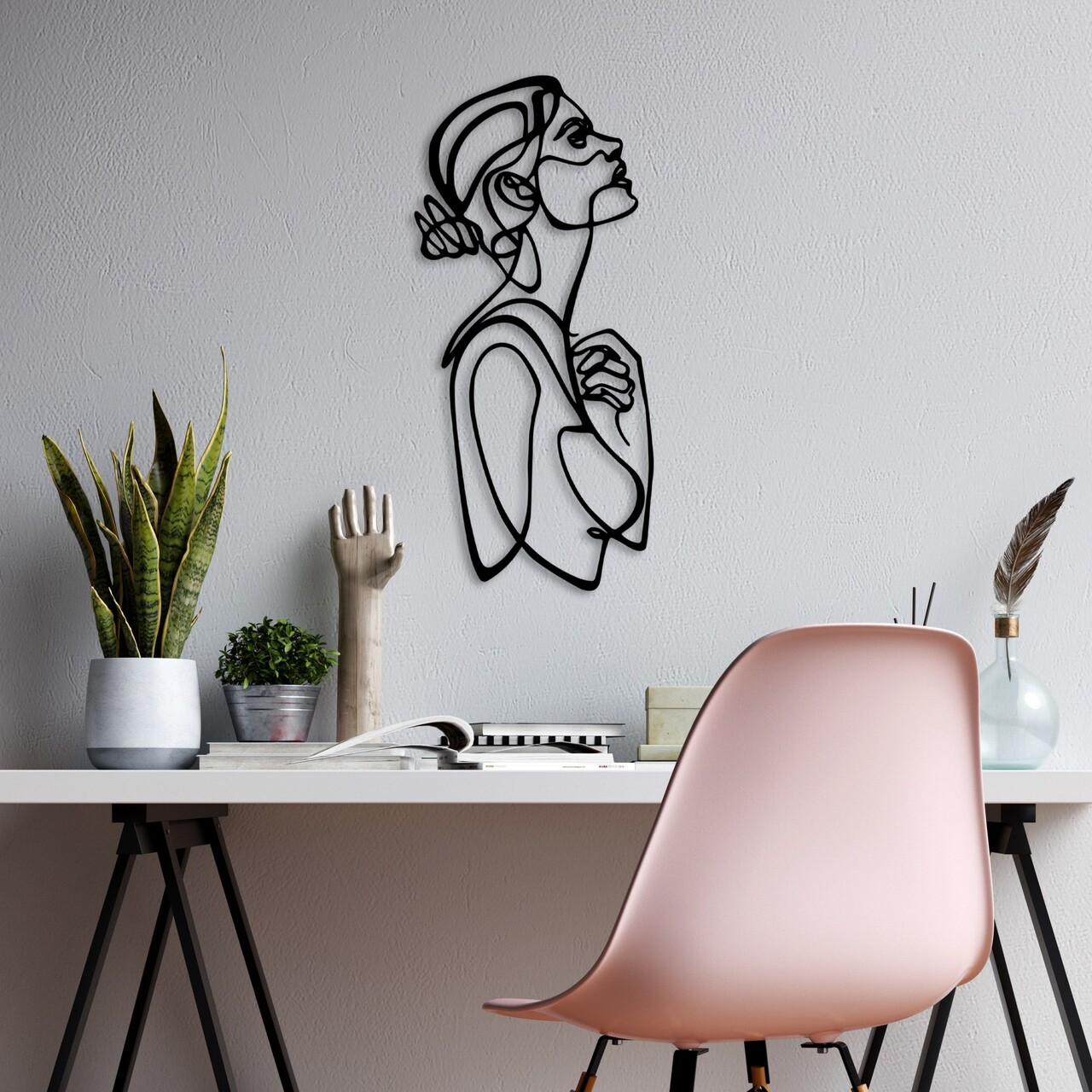 Decoratiune de perete, Portrait v2, Dimensiuni: 70 x 32 cm, Negru - view 3