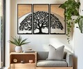 Decoratiune de perete 3 piese Arc, Mauro Ferretti, 105x70 cm, fier/MDF, negru/maro