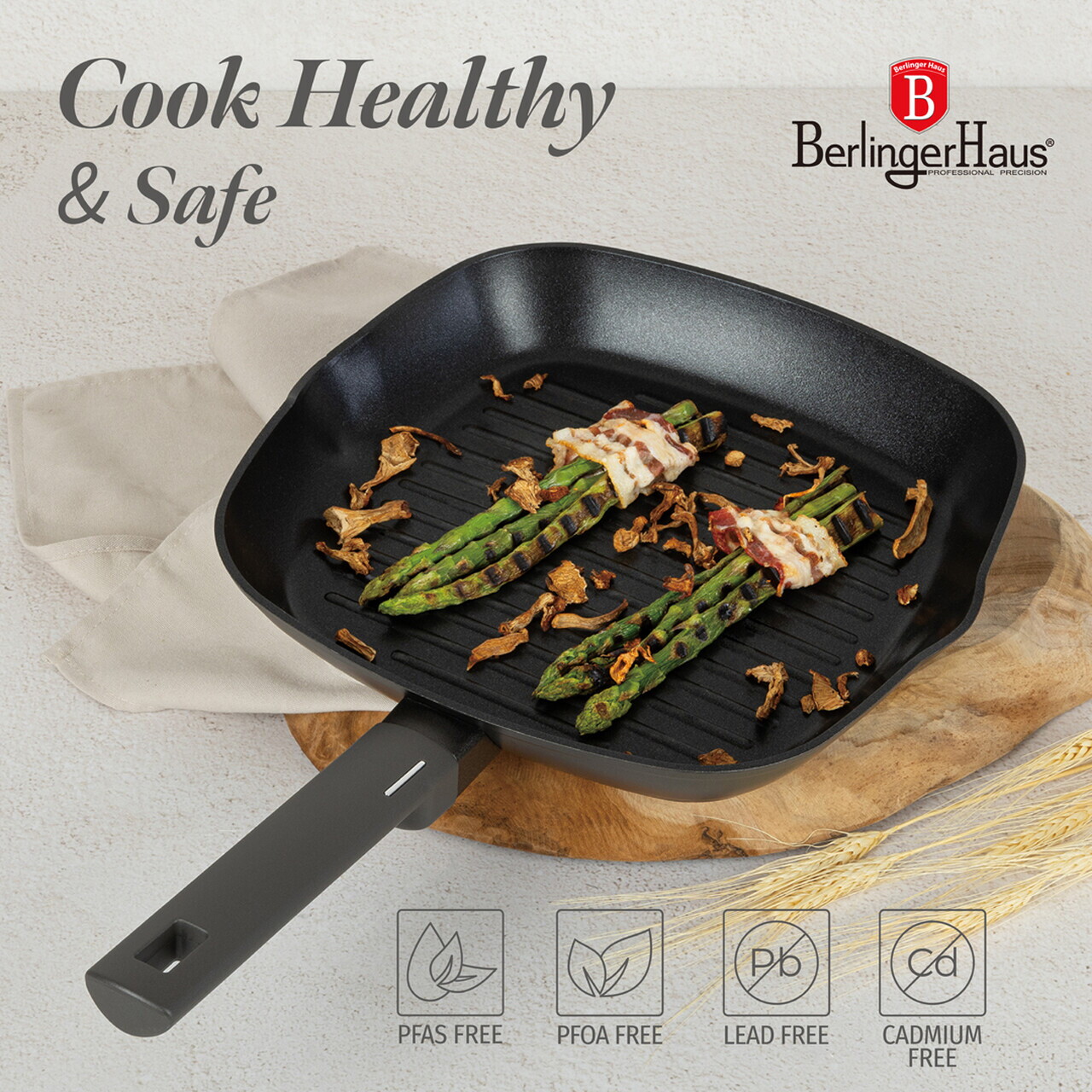 Tigaie grill Berlinger Haus, Anthracite, 28 cm, 2.1 L, aluminiu forjat, antracit mat - imagine 13