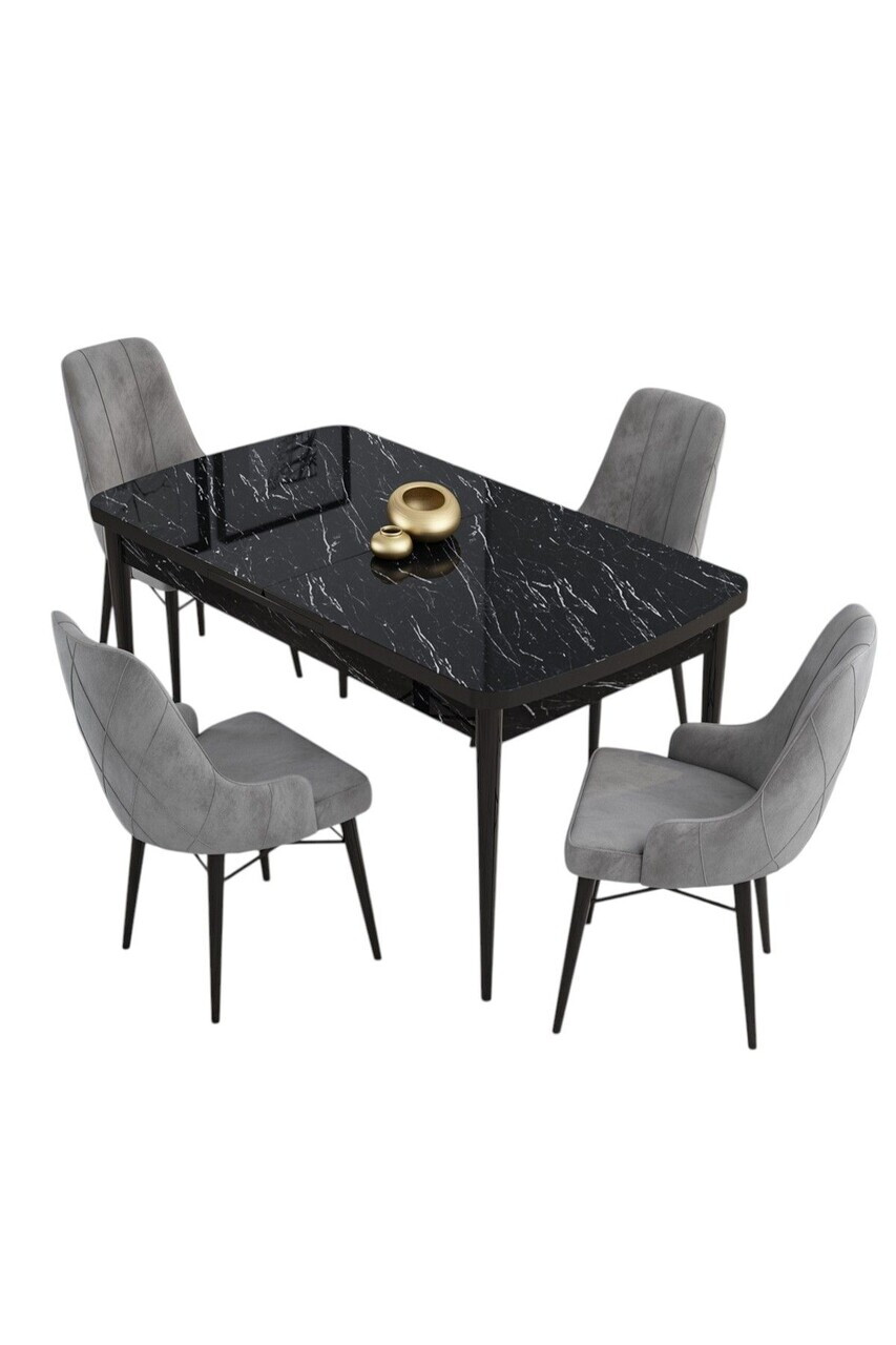 Set masa extensibila si scaune (5 piese), Hanah Home, Kar, Model de marmură neagră / Gri — imaginea 2