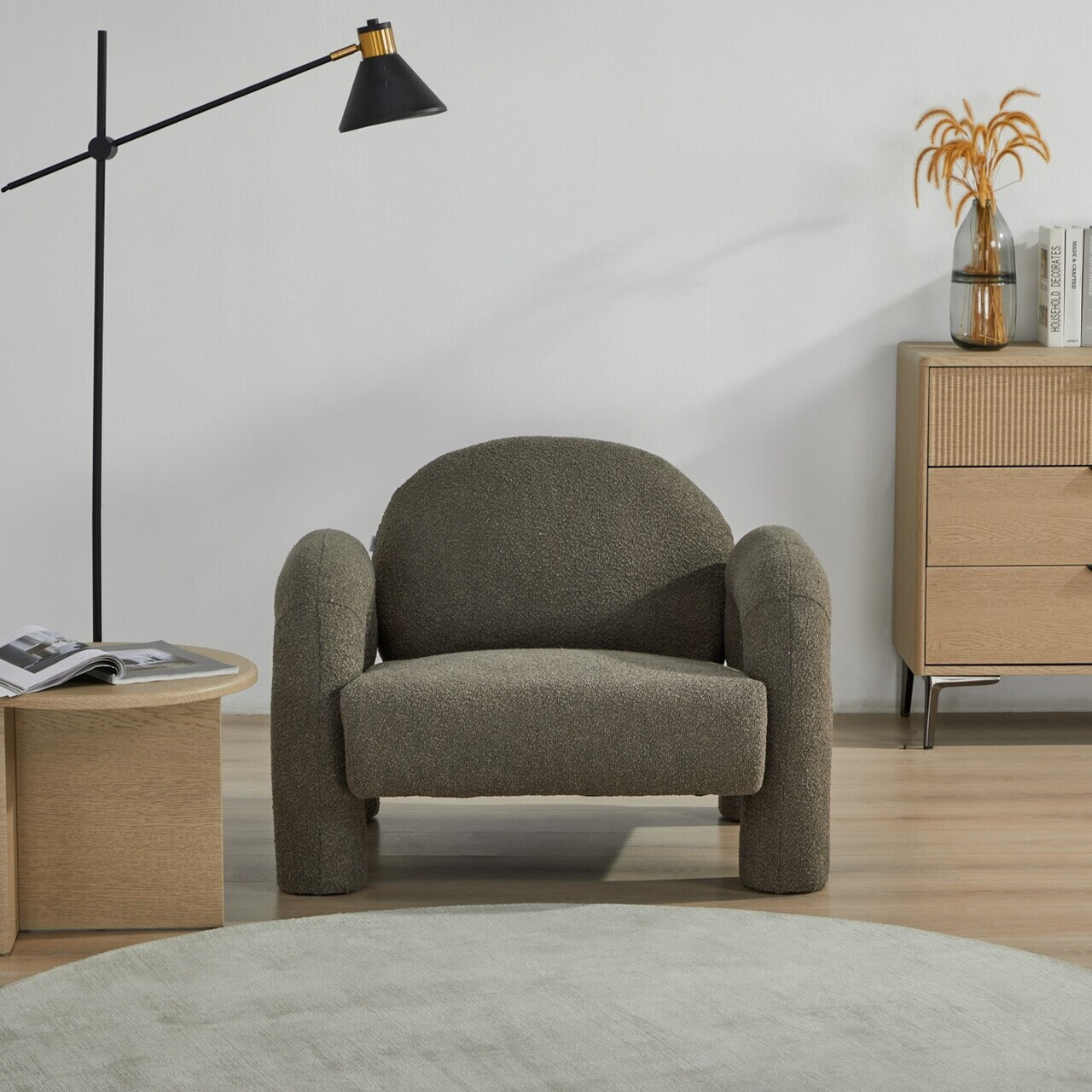 Fotoliu Sedia, Homla, 95x88x70 cm, MDF/metal/tesatura teddy boucle, maro — imaginea 7