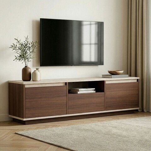 Comoda TV, Nordure, Sentinel, 160x42x30 cm, Nuc Milano / Travertin
