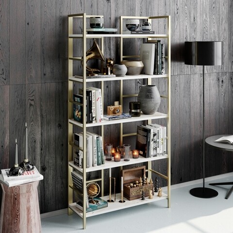 Biblioteca, hadley, tinleys 541hdl1321, 90 x 180 x 33.6 cm, pal melaminat, auriu/alb