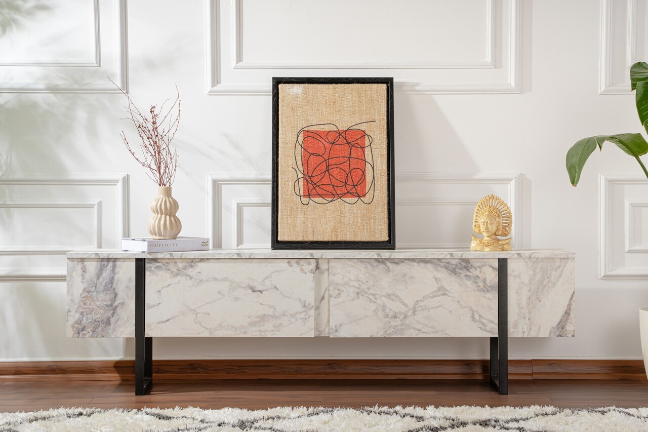 Comoda TV, Nordure, Serenity, 180x50x29.5 cm, Marmură Freesia / Negru - 2 | YEO