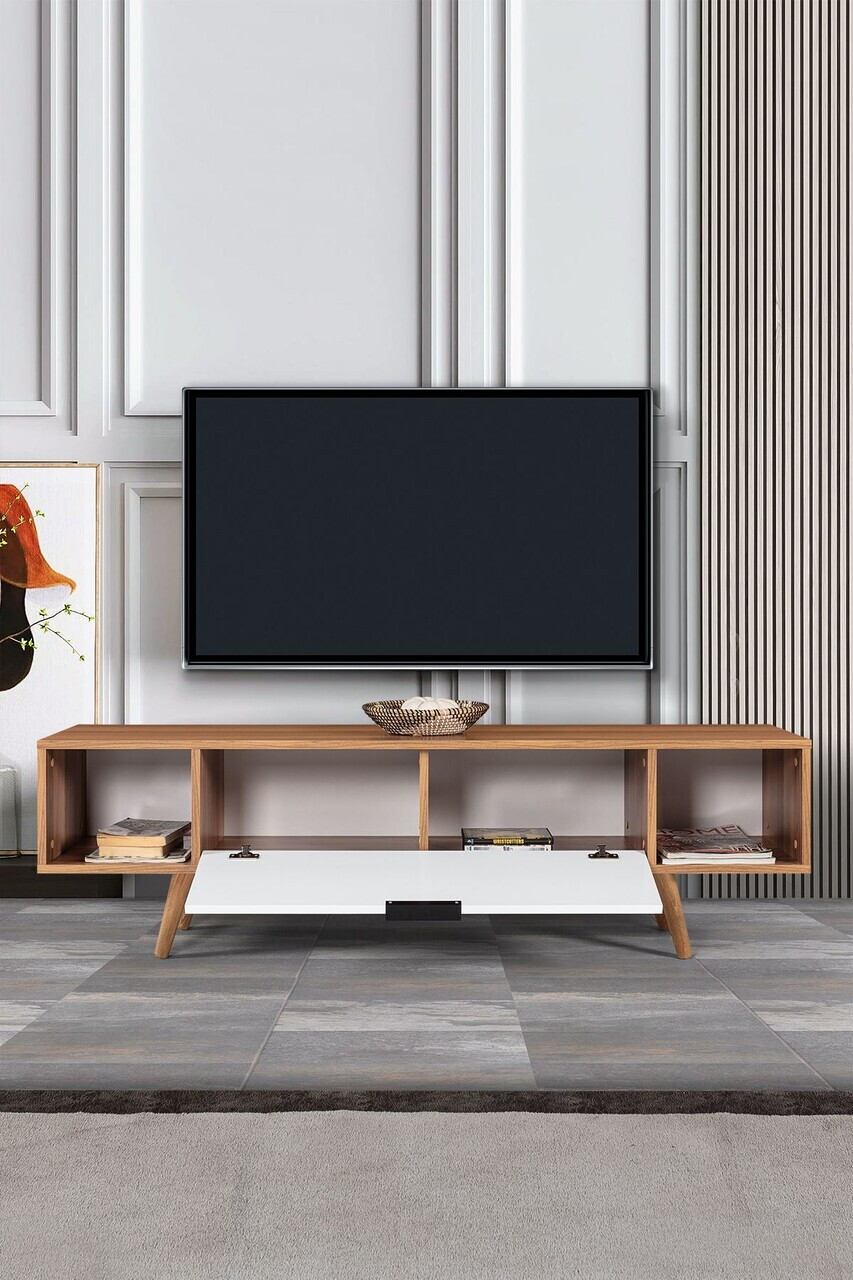 Comoda TV, Hanah Home, Mesir 3626, 160x47x35 cm, PAL, Nuc/Alb — imaginea 2