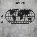 Decoratiune de perete, World Map Globe, Metal, Dimensiune: 60 x 120 cm, Negru