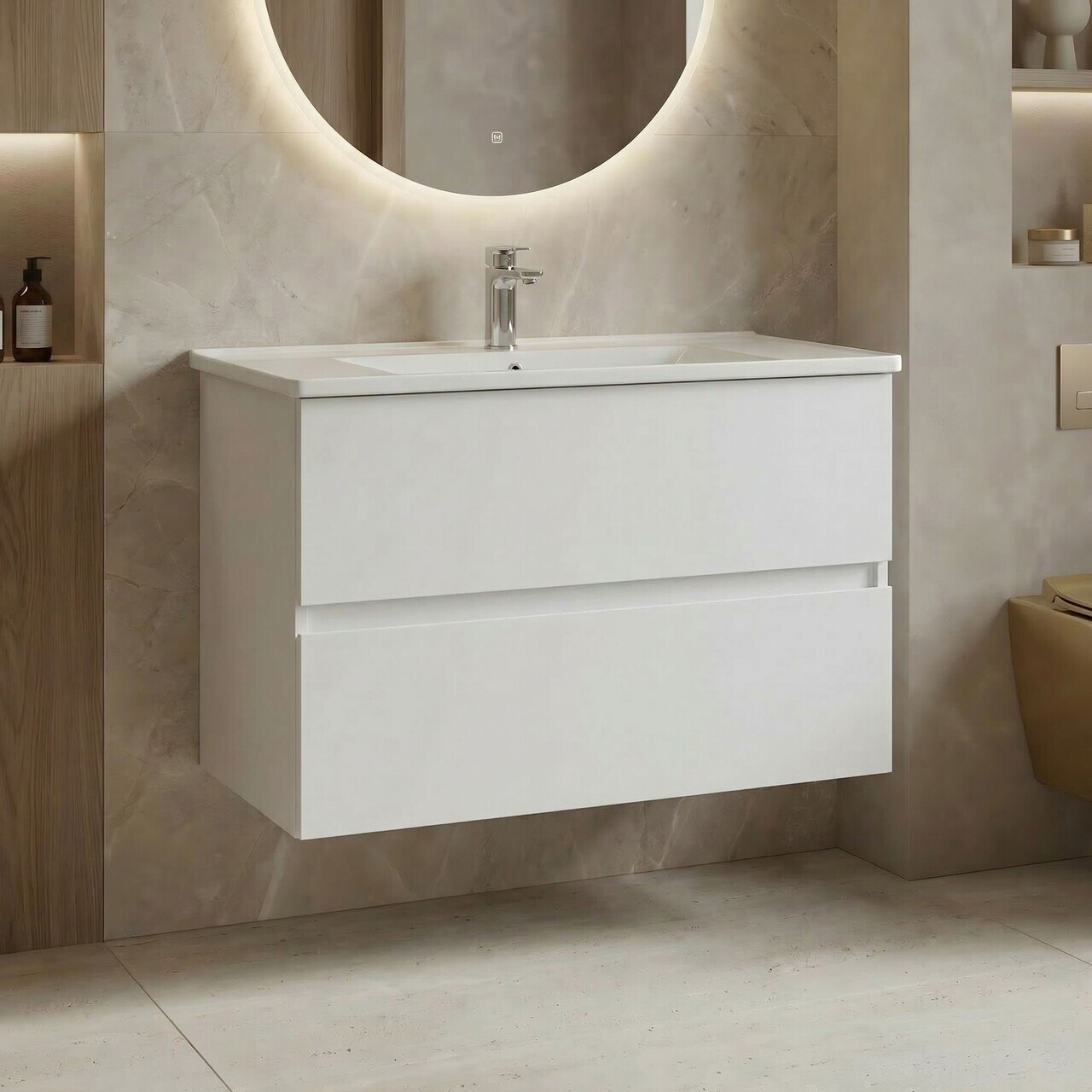 Dulap de baie cu chiuvetă, Hanah Home, Nest 91 v2, Alb mat