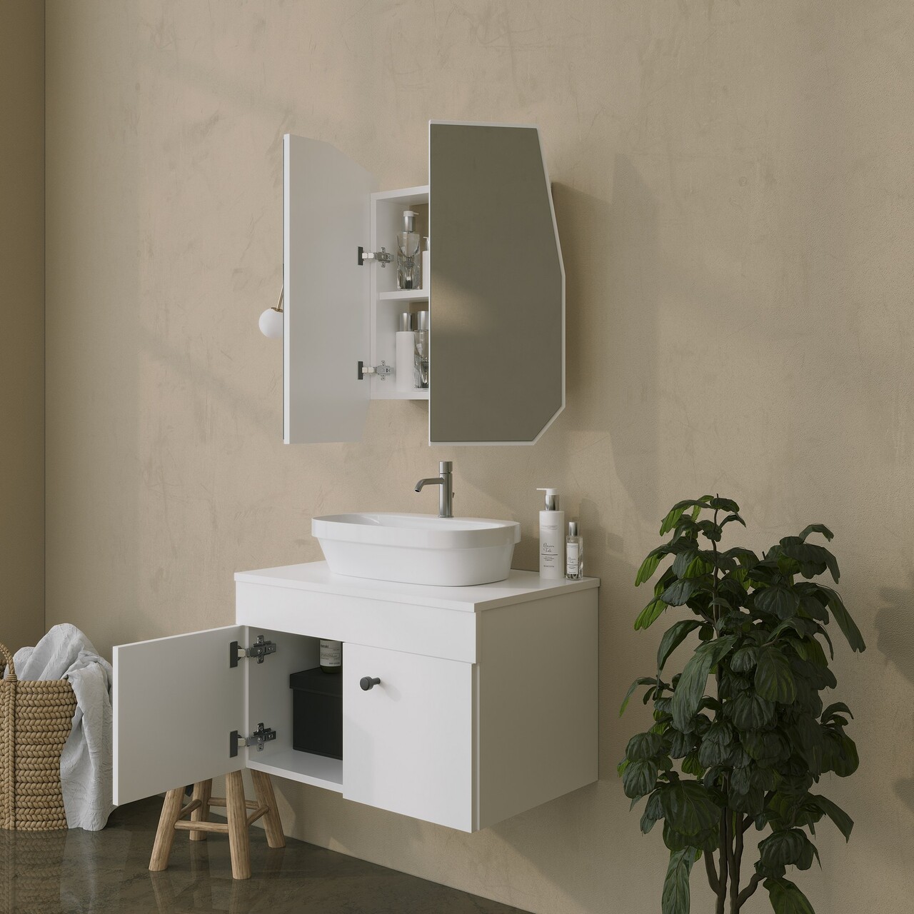Dulap de baie, Neostill, Quartz Cabinet, 12x45x50 cm, 100% CARTON DURO, Alb