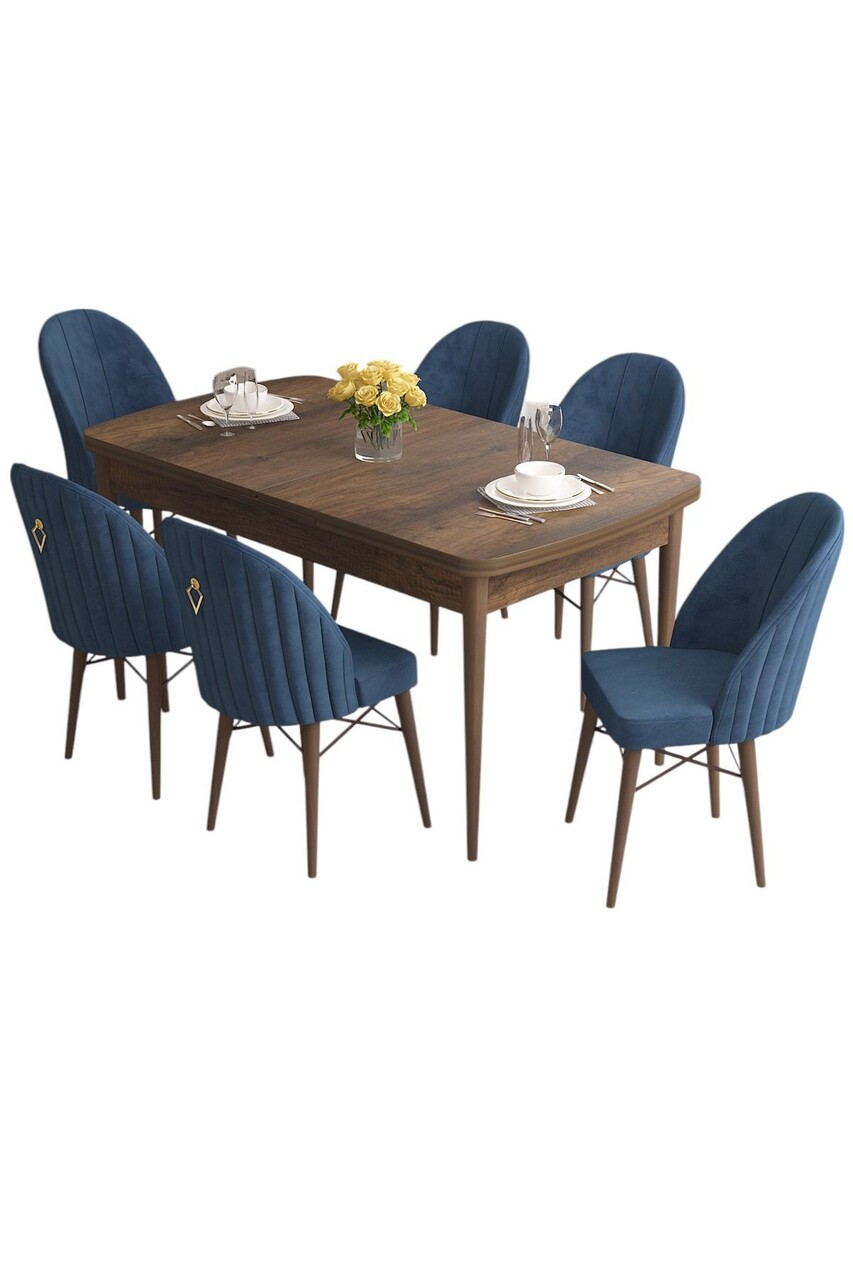 Set masa extensibila si scaune, Hanah Home, Roz, Baroc / Albastru marin - view 2