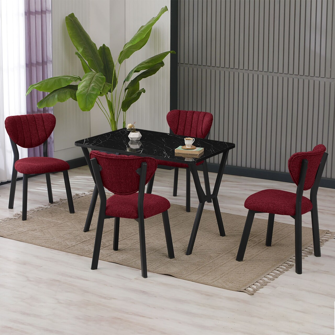 Set masa extensibila si scaune, Hanah Home, Elma, Burgundiu / Negru - view 2