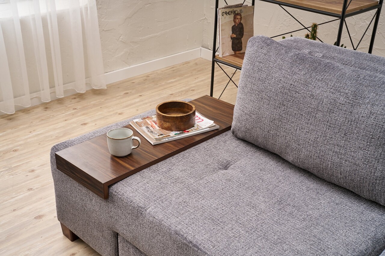 Canapea extensibila cu 3 locuri, Balcab Home, 825BLC4307, Lemn, Gri - 2 | YEO