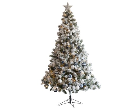 Brad Imperial pine cu decoratiuni, Decoris, 117x180 cm, 260 LED-uri, alb/verde