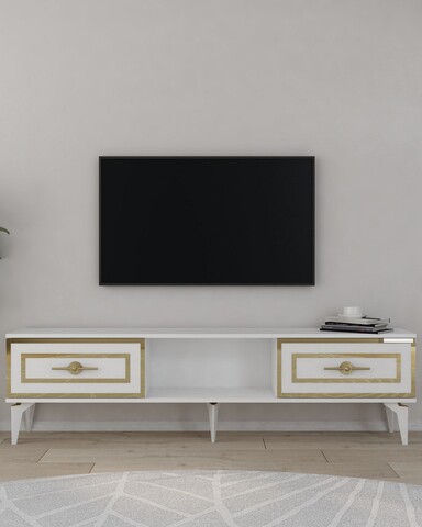 Comoda TV, Hanah Home, Viola, 150x44.6x29.6 cm, PAL , Alb/Auriu