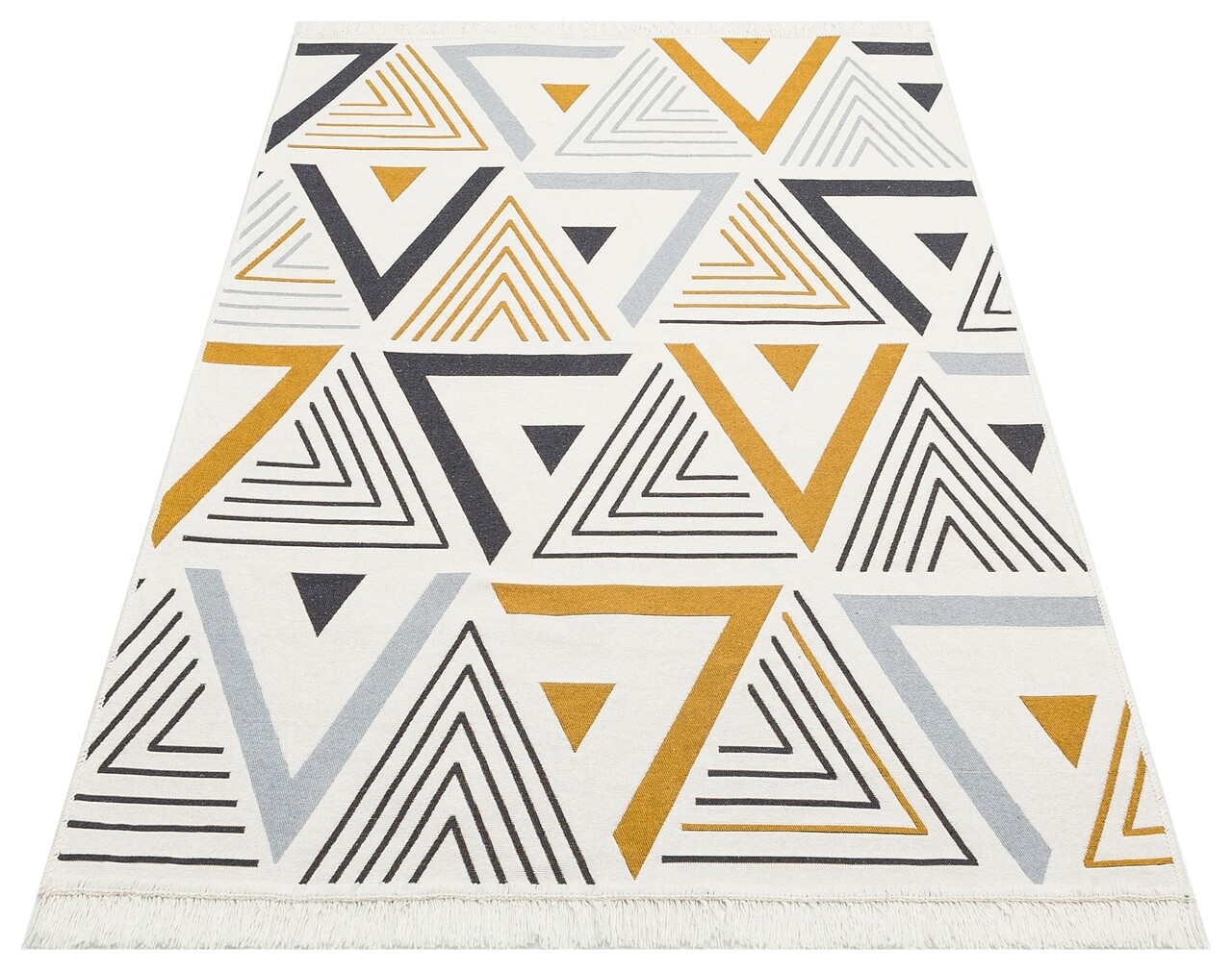 Covor Kilim Cu 2 Fete, Arya 18 Yellow/Grey, Baketo, 100% Bumbac Reciclat, 80x300 Cm