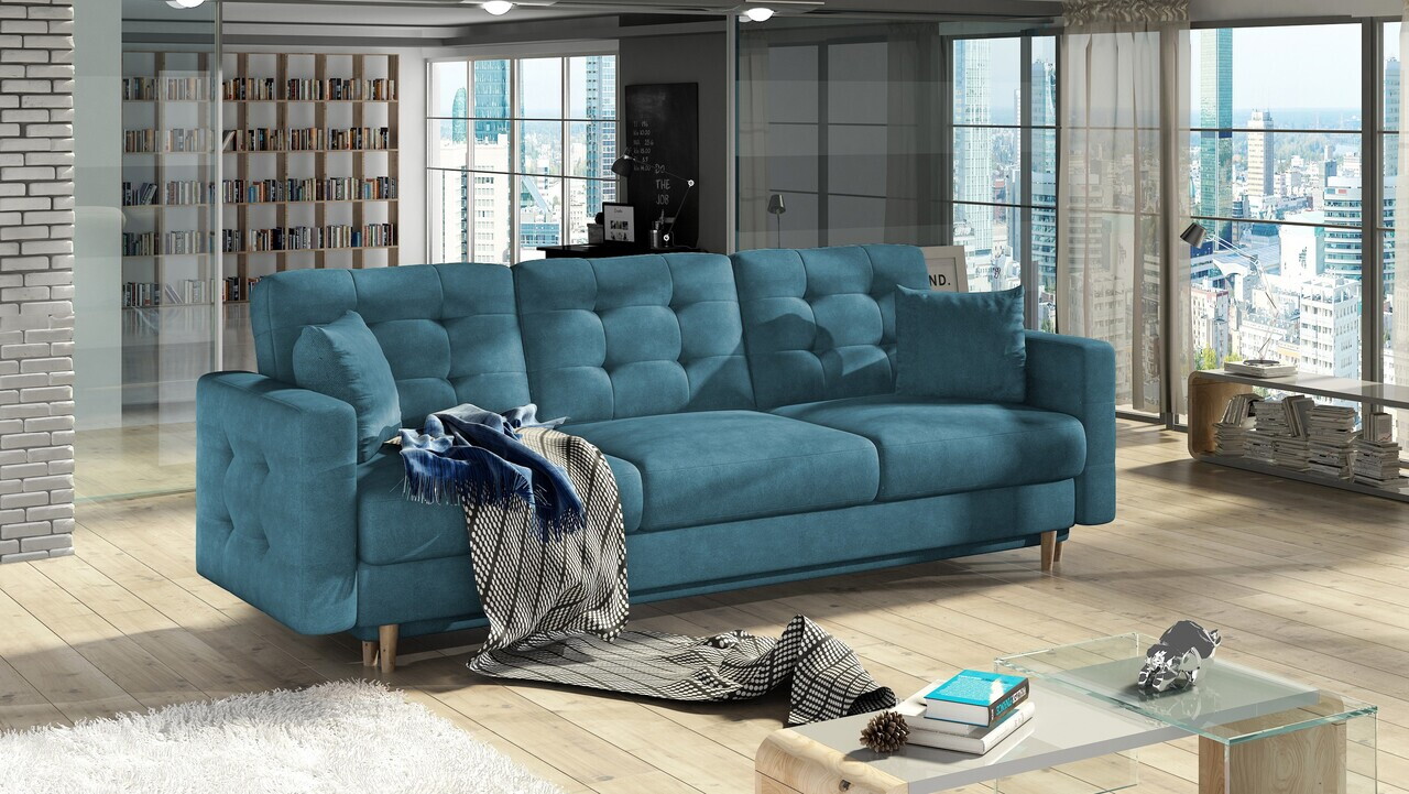 Set canapea extensibila 3 locuri si fotoliu ELTAP, Asgard, 235x95x86 cm / 107x92x86 cm, lemn/poliester, albastru - view 2