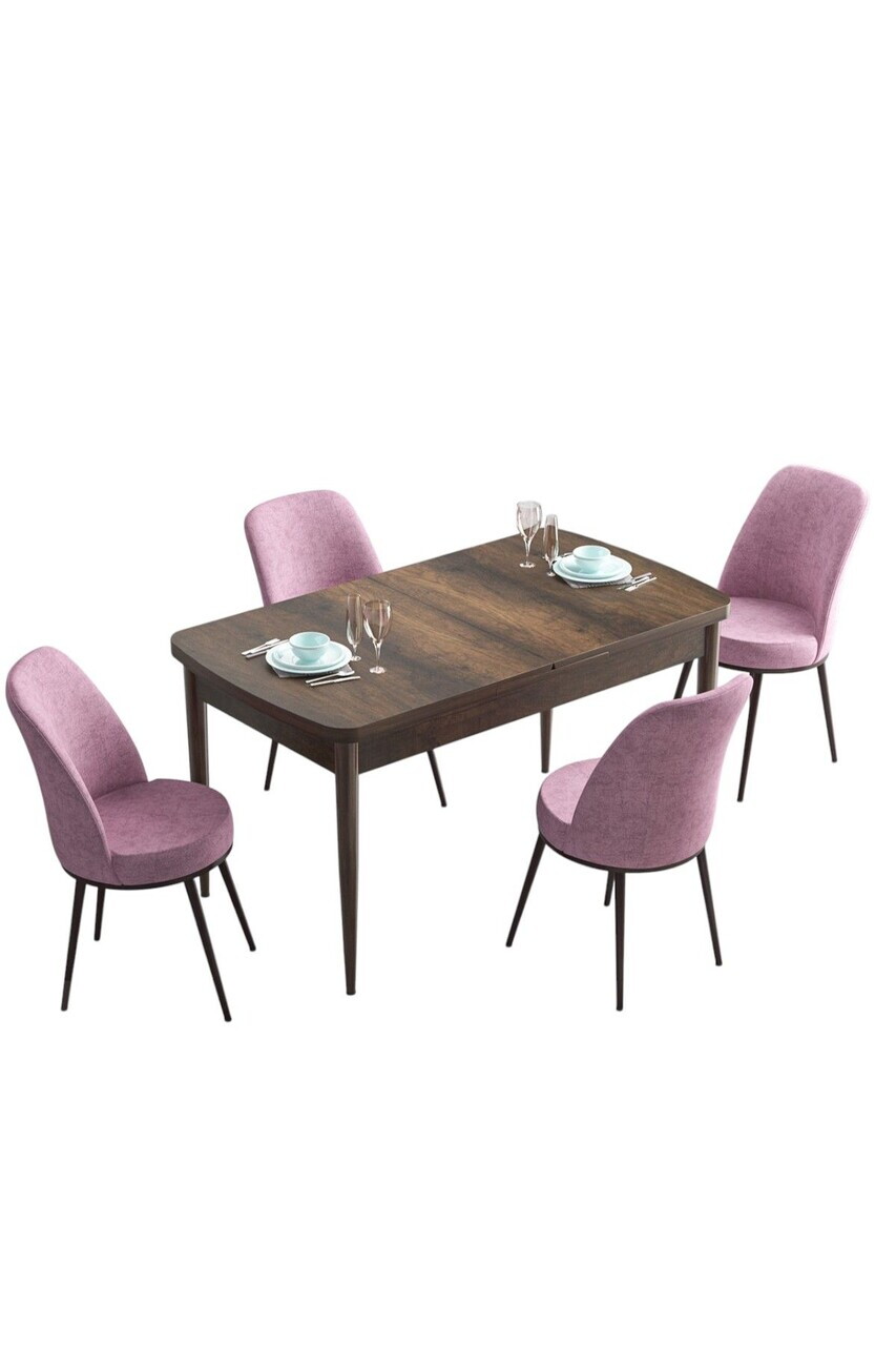 Set masa extensibila si scaune (5 piese), Hanah Home, Han, Model baroc din lemn / Roz — imaginea 2