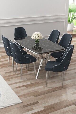 Set masa si scaune (7 piese), Hanah Home, Asel, Sonata / Crom / Antracit