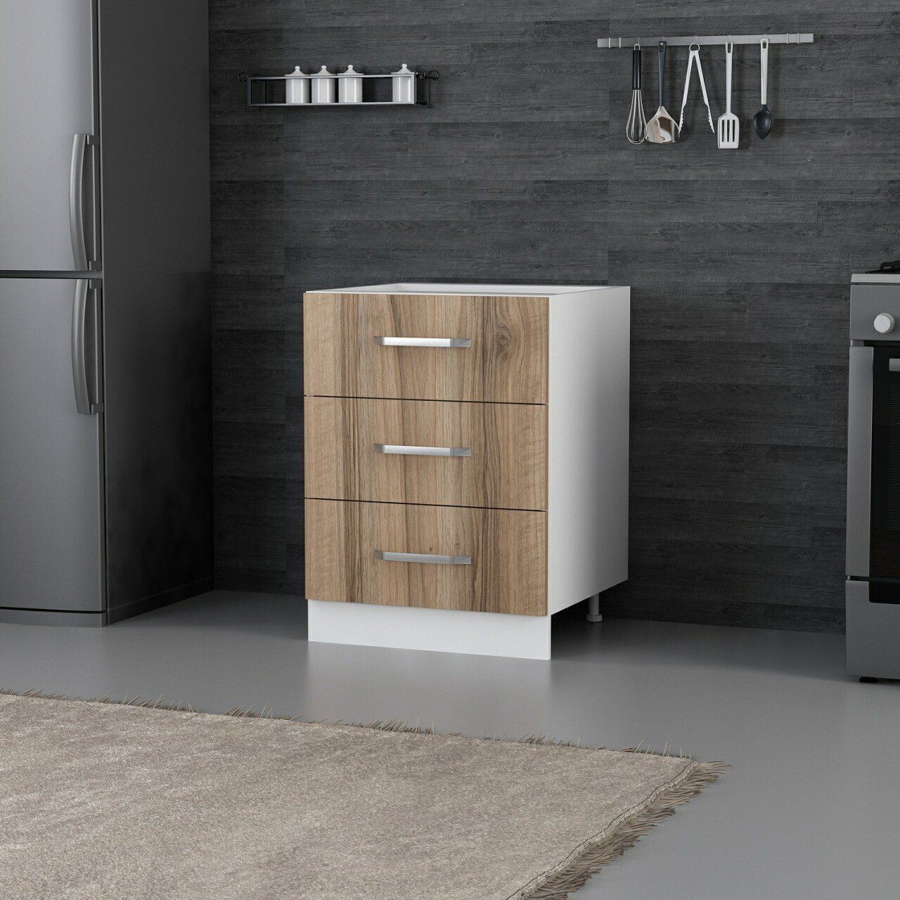 Dulap pentru bucatarie, Hanah Home, Minar, 60x87x58 cm, Alb / Dore — imaginea 3
