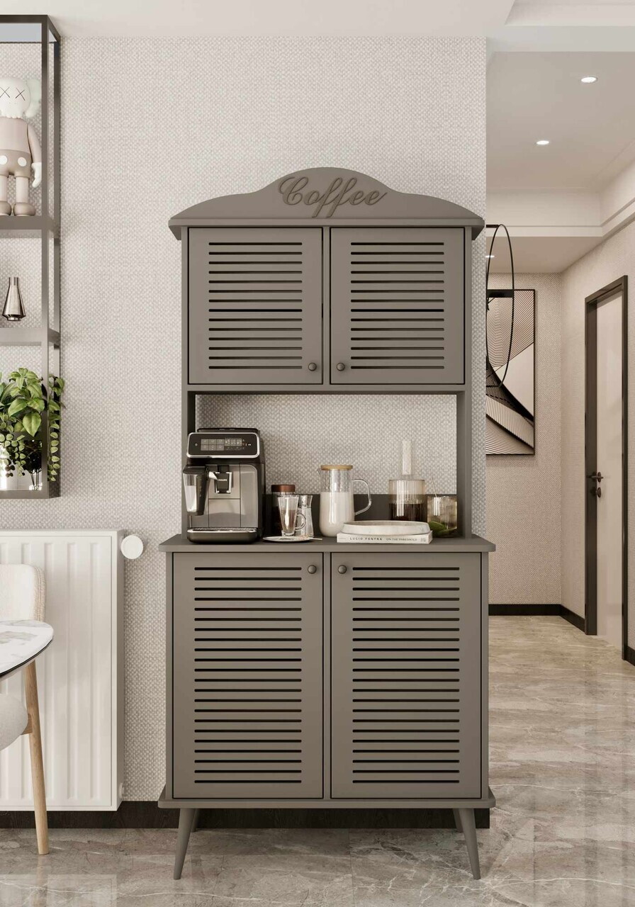 Dulap de bar pentru cafea, Hanah Home, Avior 90, 90x170x40 cm, MDF, Gri - view 2