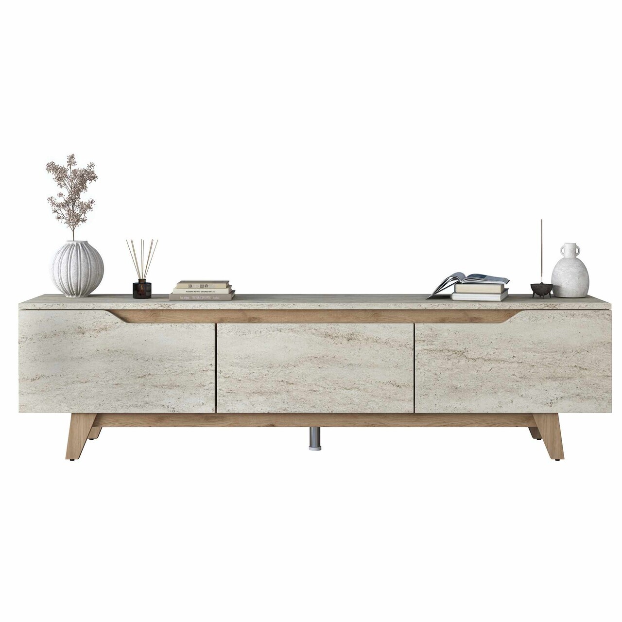 Comoda TV, Hanah Home, AA168, 180x48.3x35 cm, Travertin / Nuc — imaginea 6