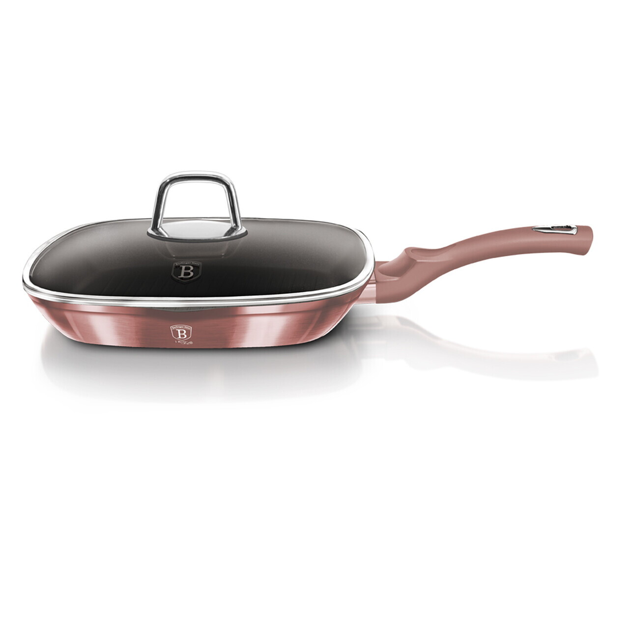Tigaie grill cu capac Berlinger Haus, I-Rose, 28 cm, 2.1 L, aluminiu forjat, roz - imagine 8