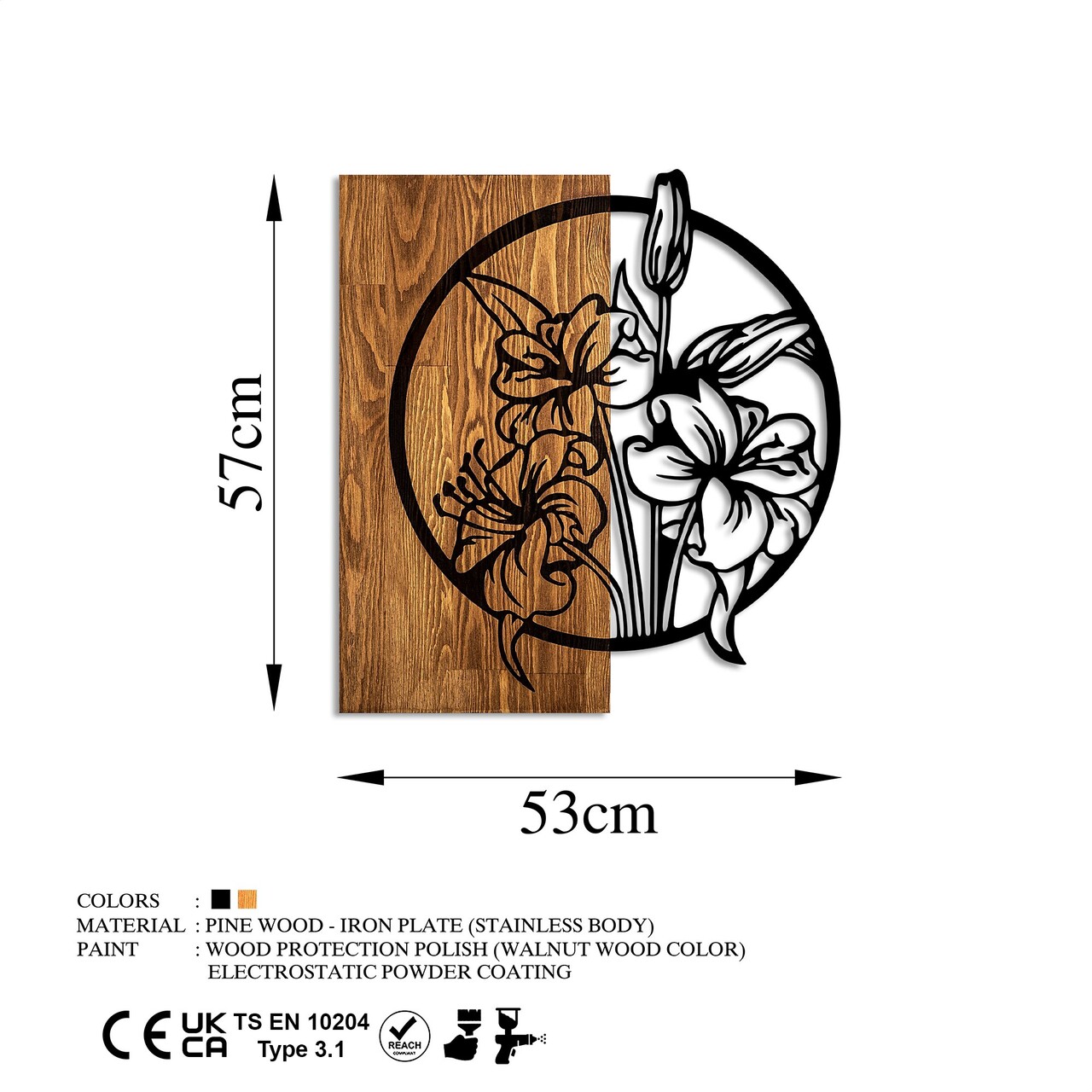 Decoratiune de perete, Flowers, Dimensiuni: 53 x 57 cm, Nuc / Negru - view 6