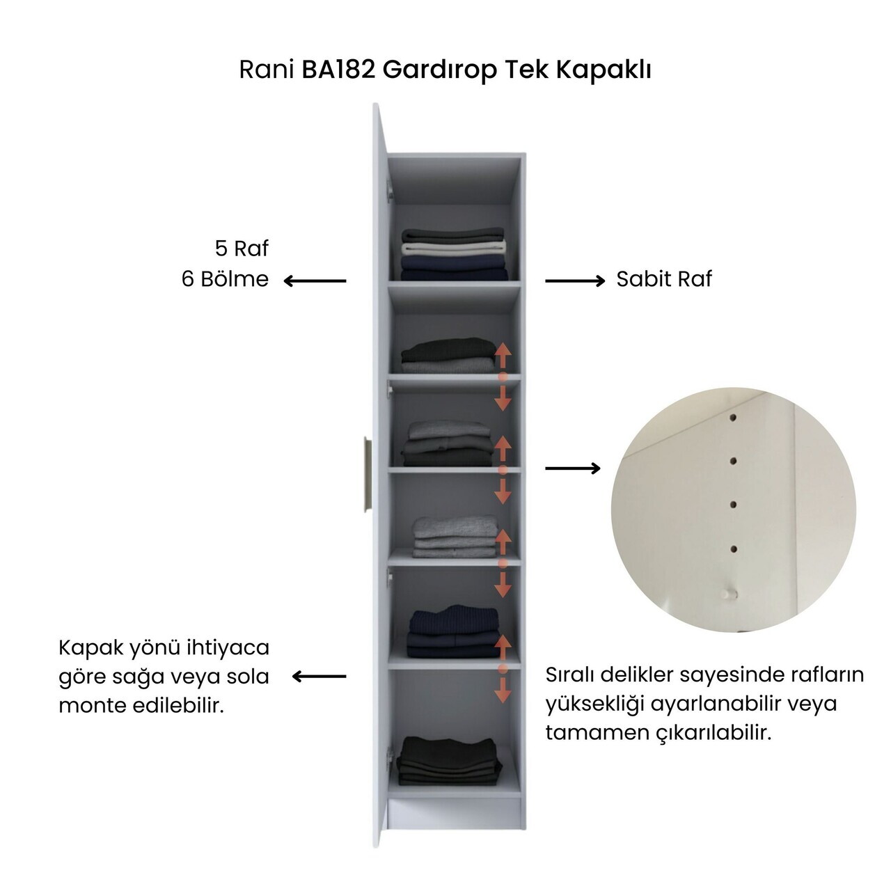 Dulap pentru haine, Hanah Home, BA182, 45x210x57.5 cm, PAL melaminat, Alb - view 10