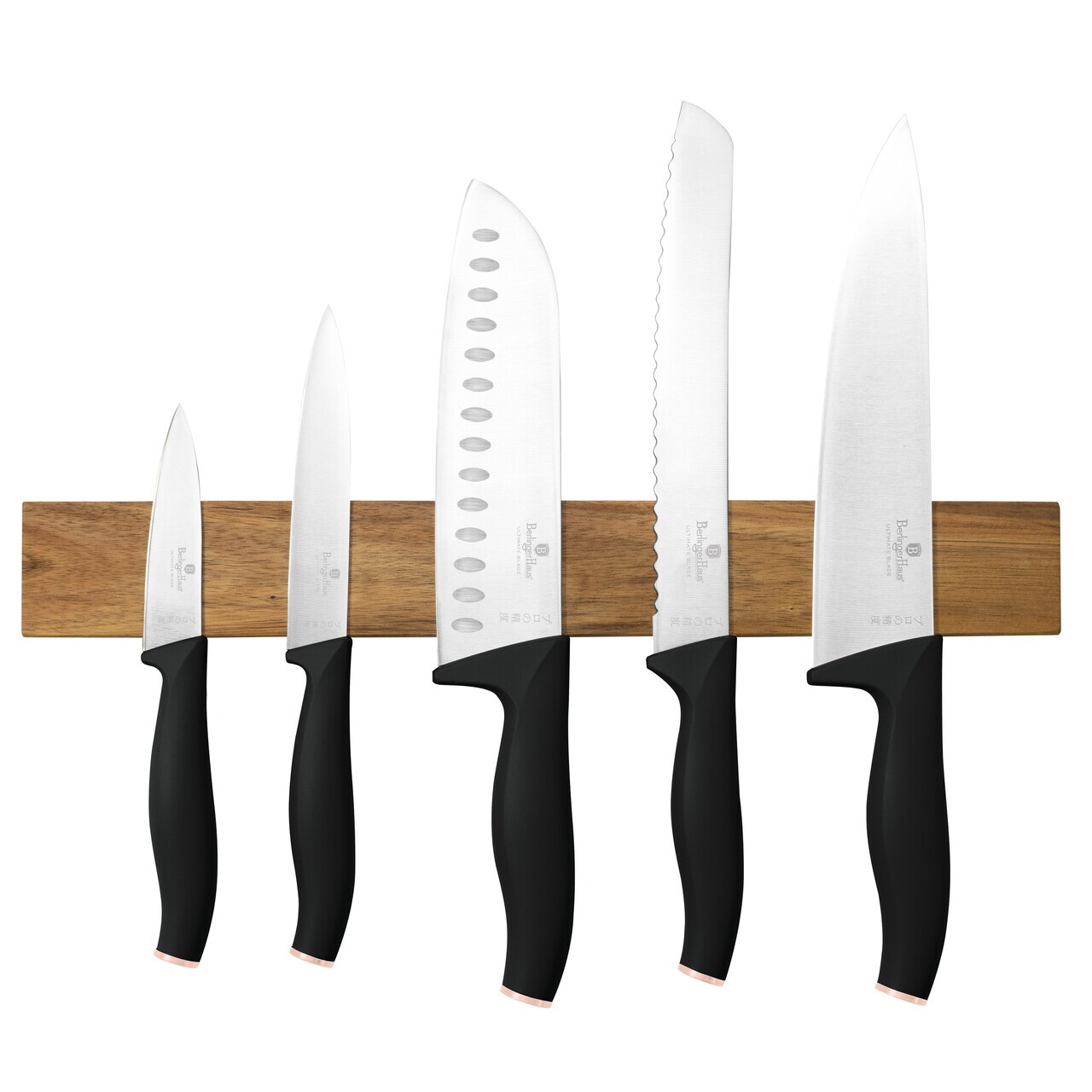 Set 5 cutite cu suport magnetic Berlinger Haus, Black Rose, inox/lemn, negru/natur - imagine 11