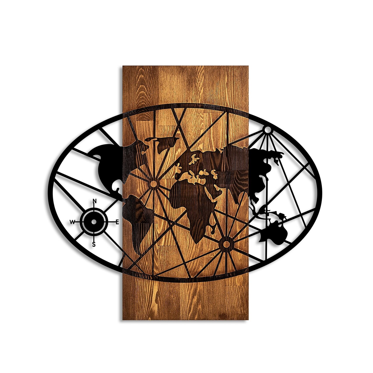 Decoratiune de perete, World Map 4-M, Dimensiuni: 57 x 62 cm, Nuc / Negru - view 5