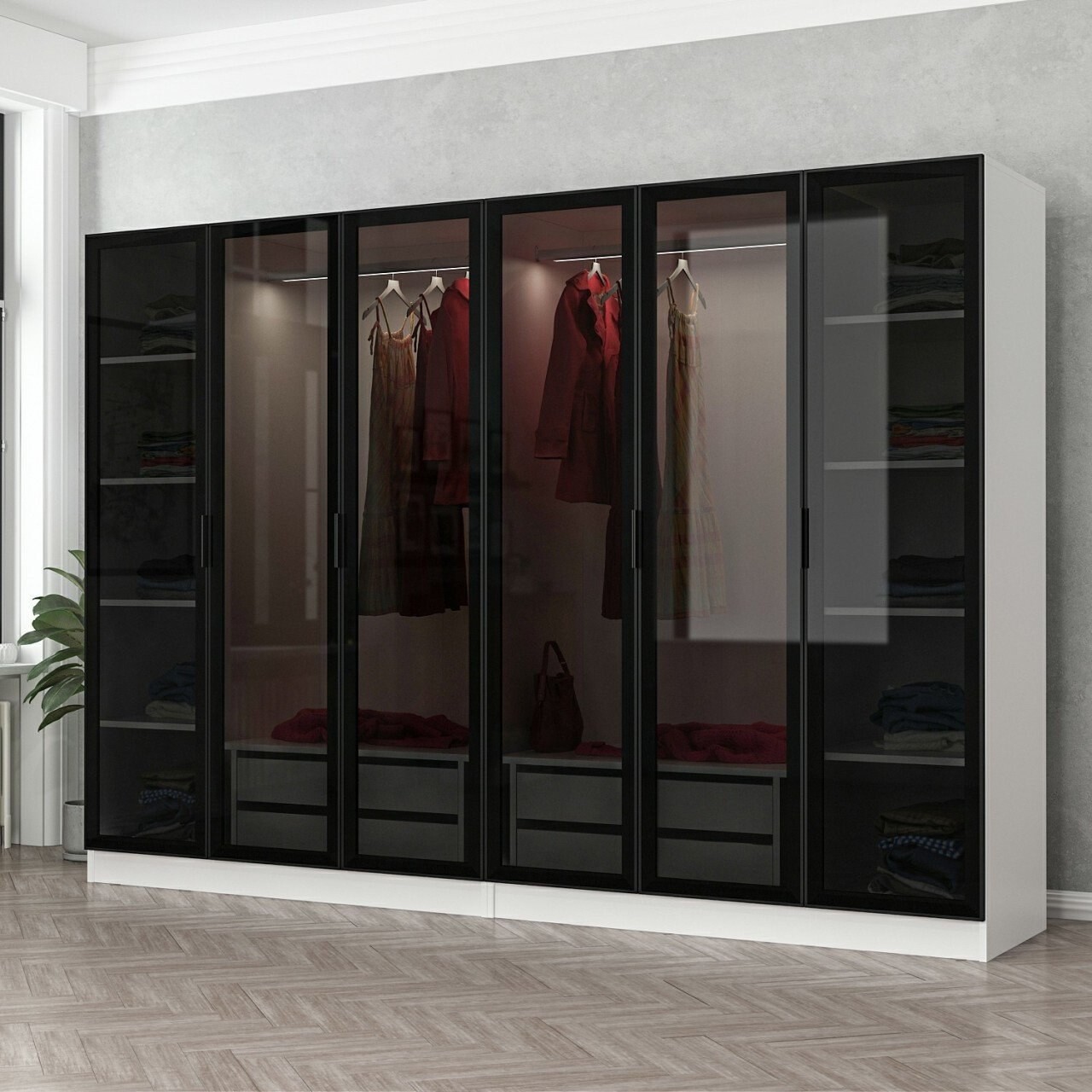 Dulap pentru haine, Minerva, Kale, 270x210x52 cm, PAL, Alb/Negru - 1 | YEO
