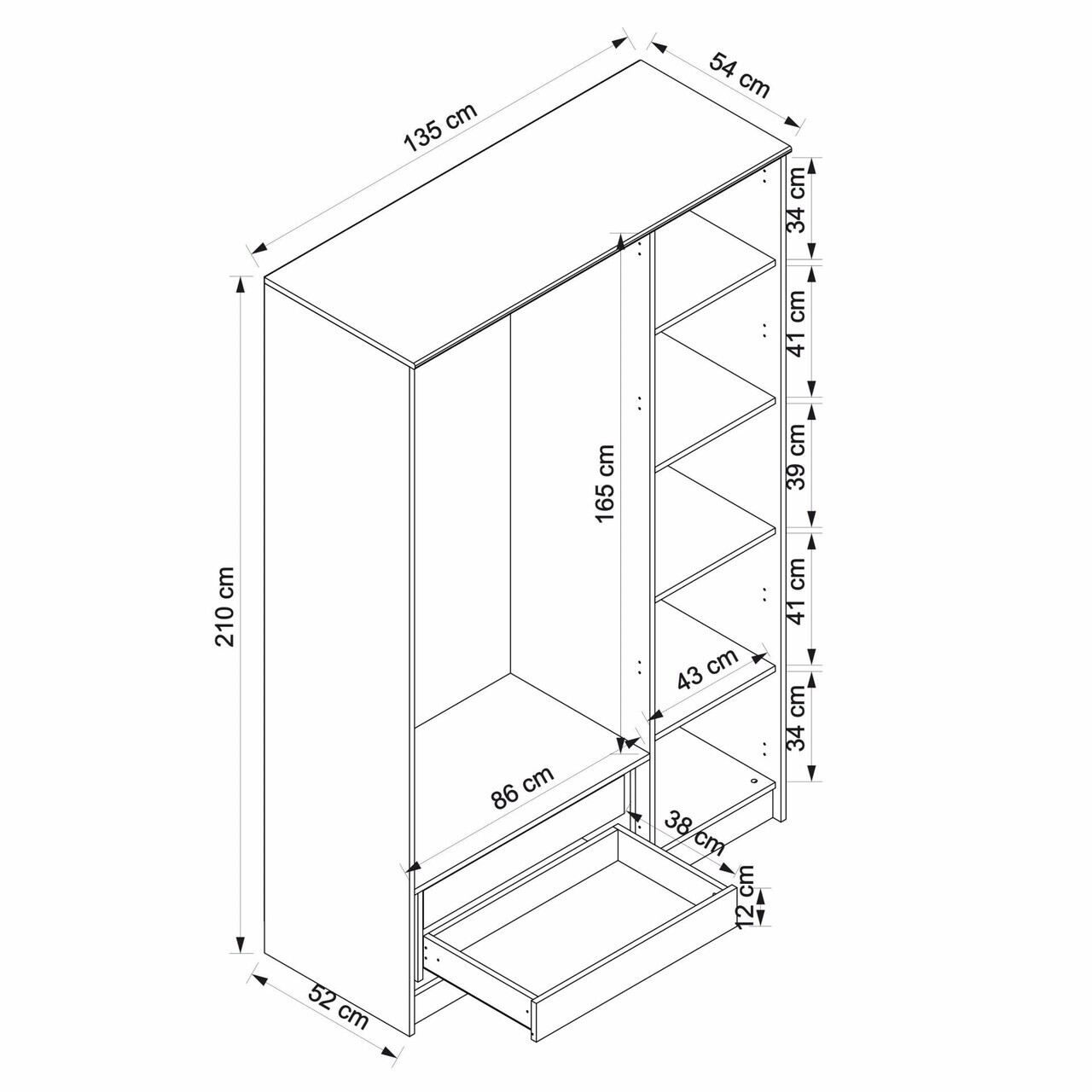 Dulap pentru haine, Hanah Home, Ruby, 135x210x54 cm, Coș adânc — imaginea 8