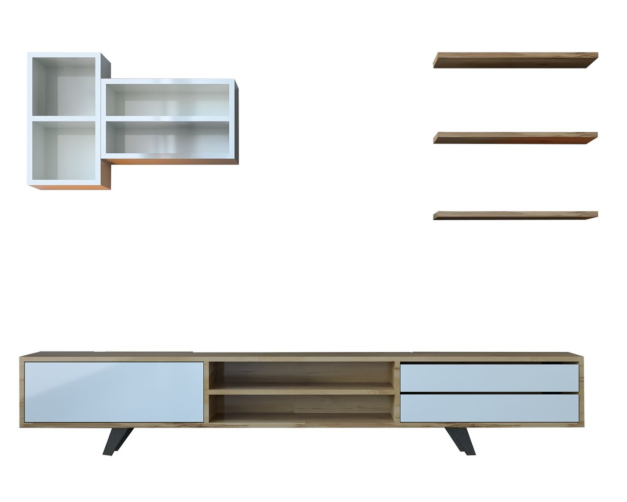 Comoda TV, Hanah Home, Rb-065, 180x45x40 cm, Alb / Stejar - imagine 3