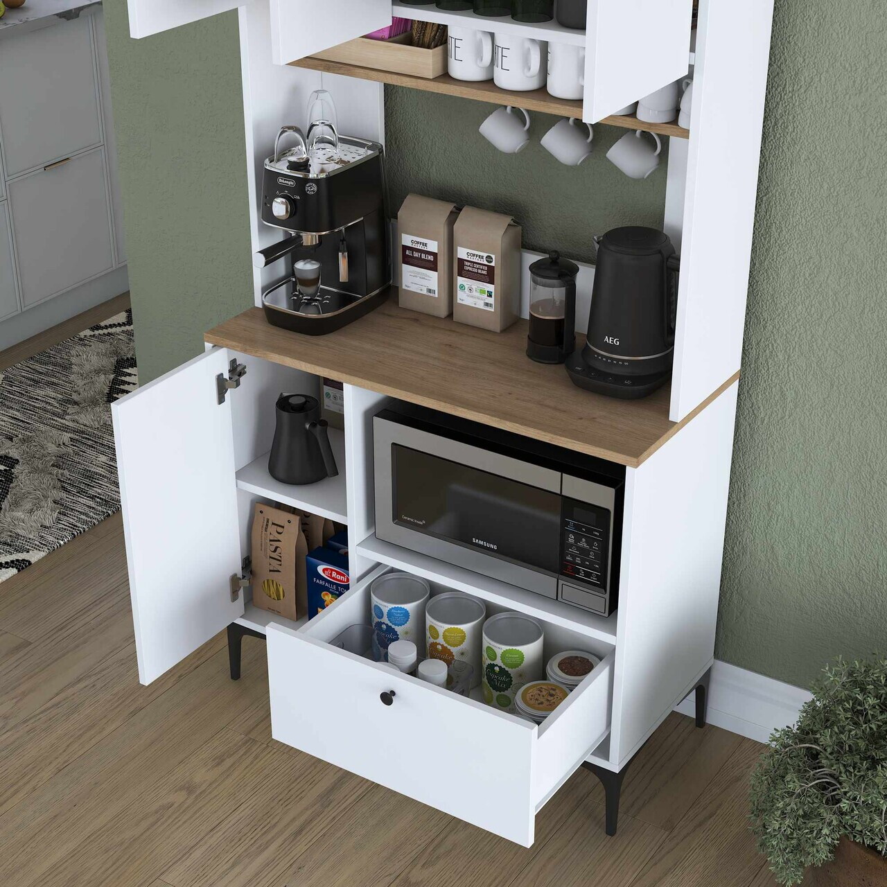Dulap multifunctional, Hanah Home, JE202, 90.2x184.2x40 cm, Nuc/Alb — imaginea 4