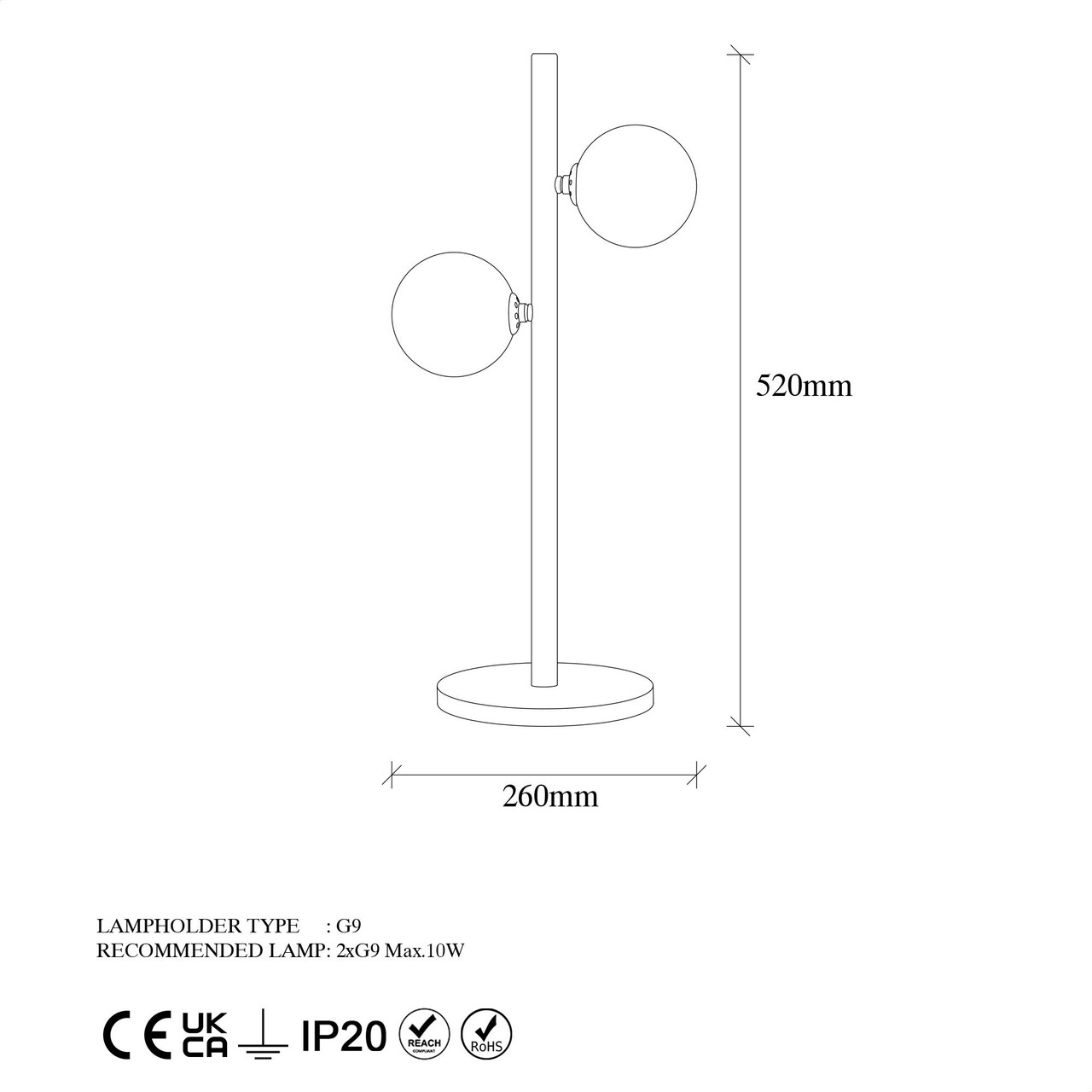 Lampa de masa, Fulgor, 942FLG1809, Metal, Alb/Negru