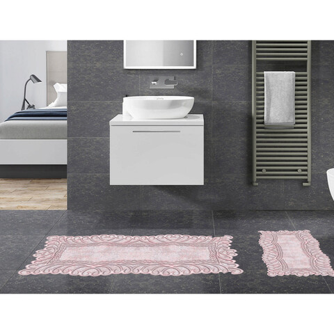 Set covoraș de baie (2 bucăți), Alanur Home, 21016115PU, Poliester, Roz pudra