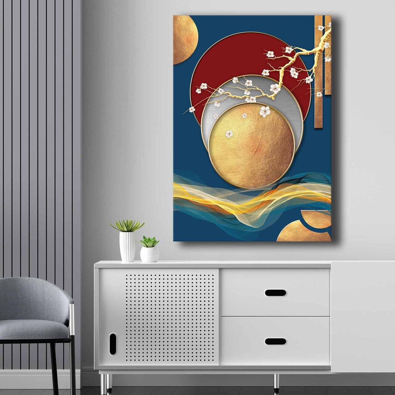 Tablou decorativ 70100NISC-037 Lemn Bej / Gri / Roșu / Albastru