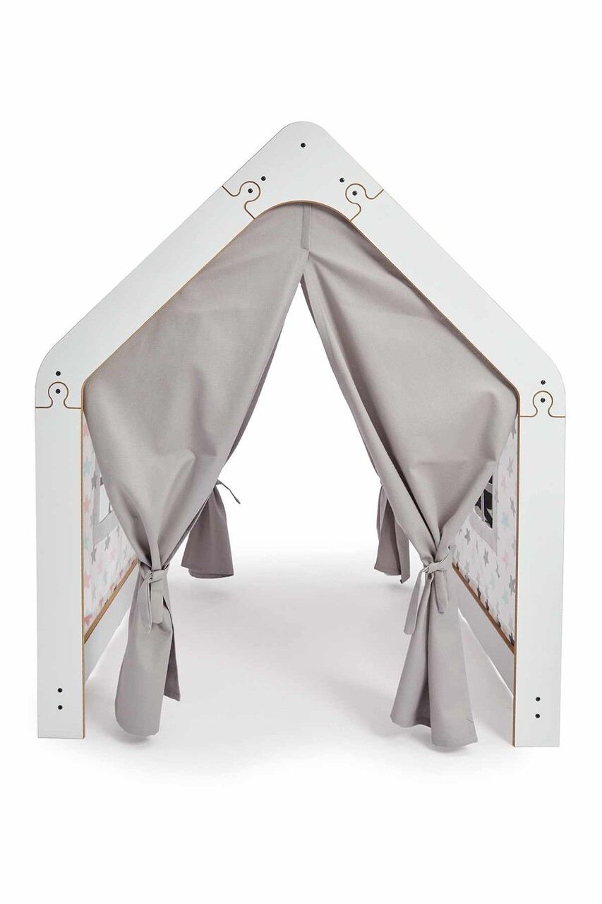 Cort de joaca pentru copii, Hanah Home, Wooden Tent, 95x114x90 cm, Alb/Roz - imagine 3