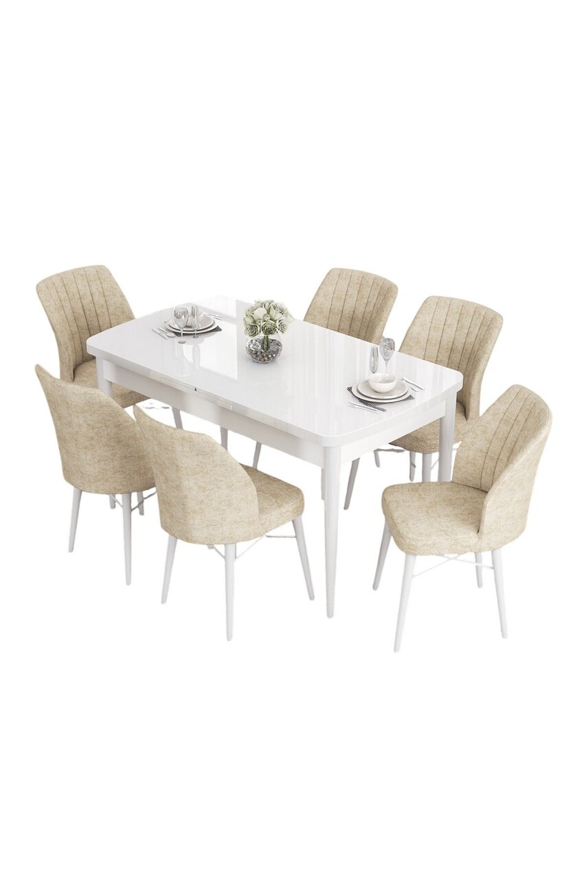 Set masa extensibila si scaune, Hanah Home, Eva, Alb / Crem - view 2