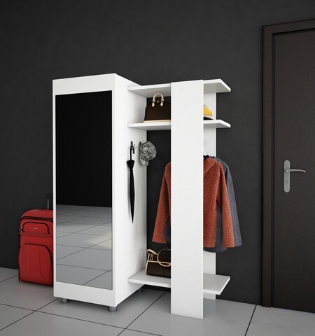 Cuier cu oglinda Antre, Woody Fashion, 105×47.2×185 cm, alb 105x47.2x185