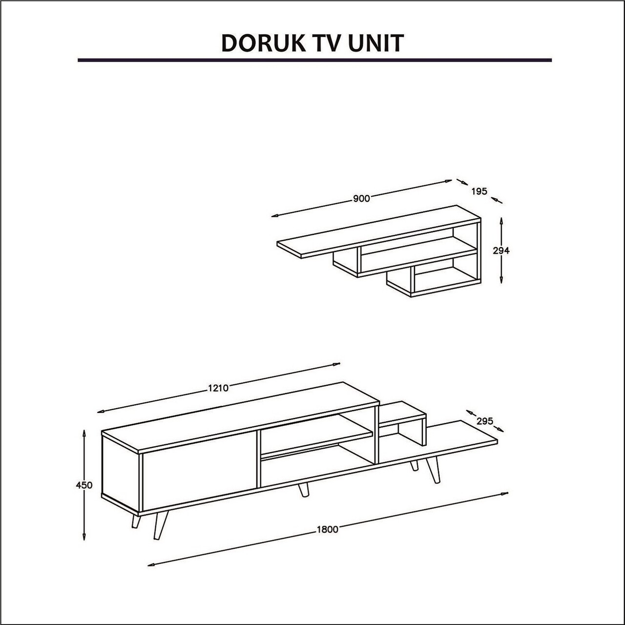 Comoda TV Cu Raft De Perete Doruk, Maison In Design, 180 X 39.5 X 45 Cm, Alb/natural