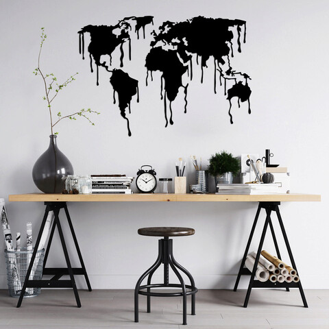Decoratiune de perete, world map 8, metal, dimensiune: 120 x 83 cm, negru