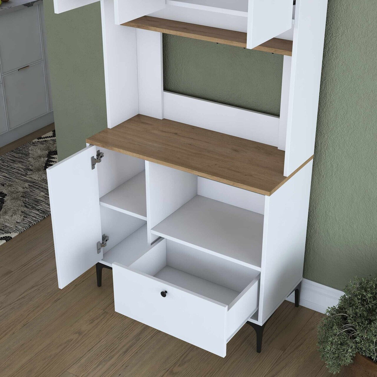 Dulap multifunctional, Hanah Home, JE202, 90.2x184.2x40 cm, Nuc/Alb — imaginea 7
