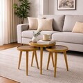 Set masute 3 piese, Hanah Home, Polen 3, LEMN MASIV DE STEJAR, Stejar