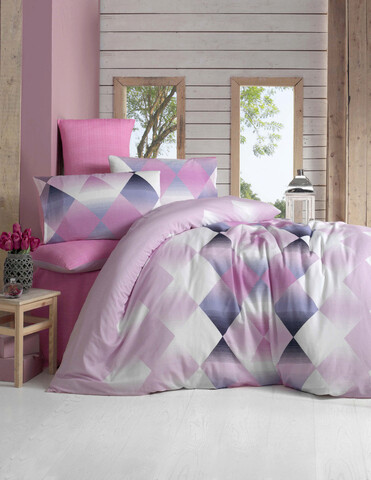 Lenjerie de pat dubla super king (fr), 3 piese, petek - pink, victoria, 65% bumbac/35% poliester