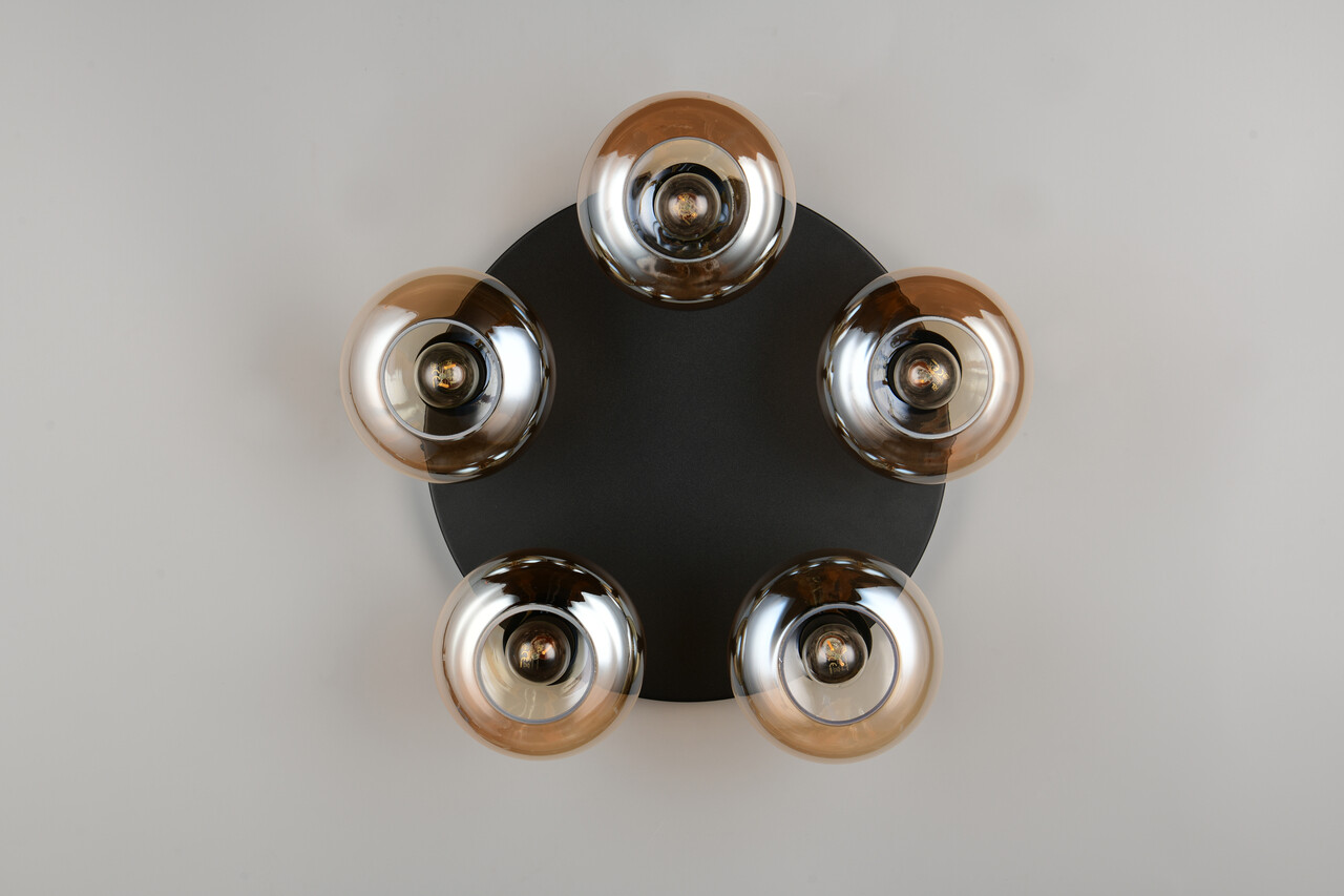 Plafoniera Divina, RL, 49x15 cm, 10W, 5x E14, sticla, negru/chihlimbar