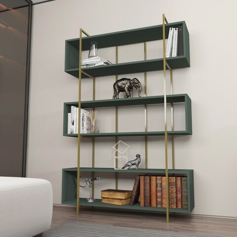 Corp biblioteca, Zena Home, Bruti, 120x180x29.6 cm, PAL, Verde / Aur mezoni.ro