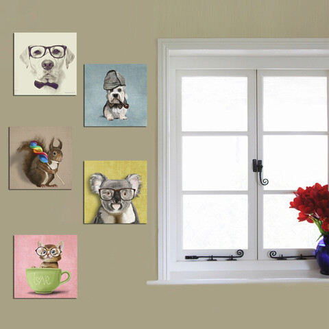 Set 5 tablouri decorative, utb050, mdf , imprimat uv, alb / galben / albastru / roz / verde