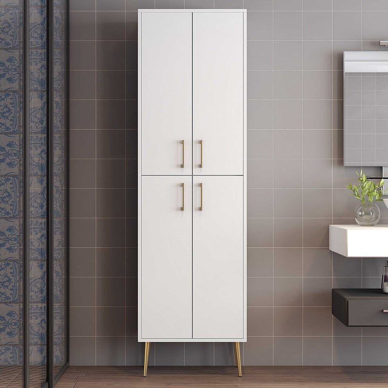 Dulap multifunctional, Hommy Craft, Berlin A, 60x202x35 cm, PAL, Alb/Auriu - 1 | YEO