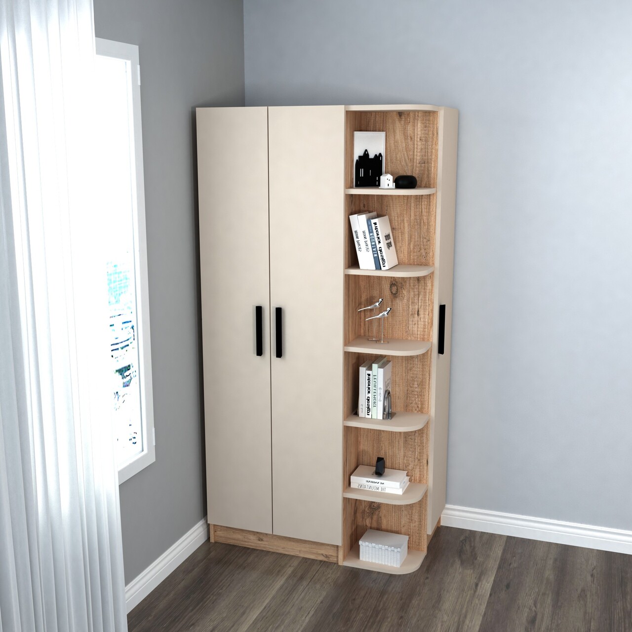 Dulap pentru haine, Arnetti, Luses, 90x181.8x50 cm, PAL, Pin Atlantic / Bej - 2 | YEO