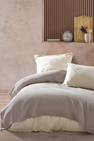 Cuvertura double pique, 220x250 cm, 100% bumbac, havuzlu, viaden, bej